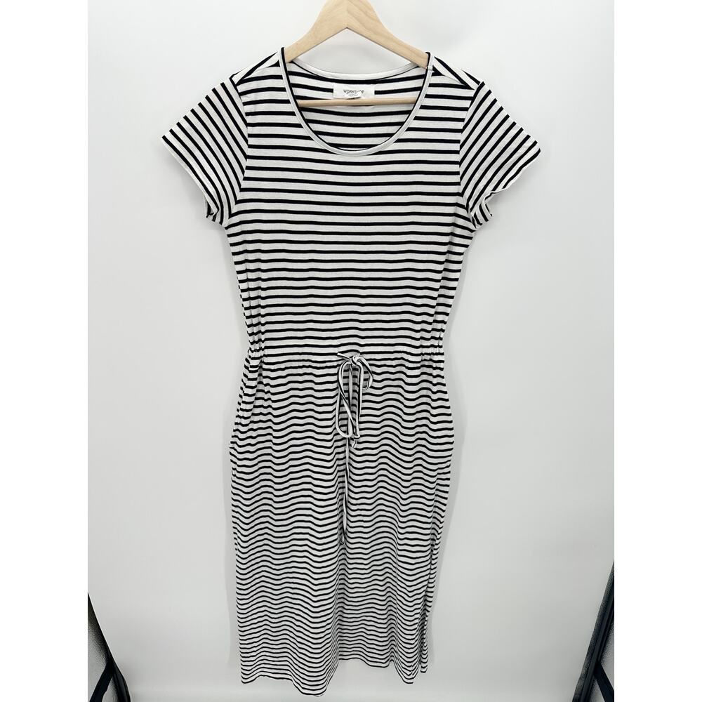 Workshop Republic Clothing‎ Black White Striped Organic Cotton Midi Dress Medium